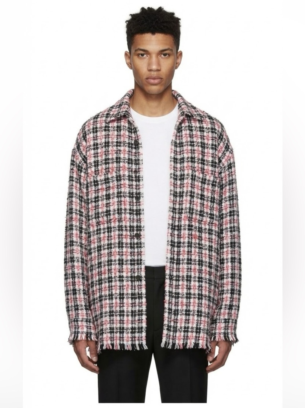 Faith Connexion Oversized Pink & Black Tweed Overshirt Shacket — Size M Unisex